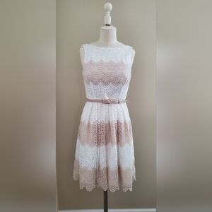 Vintage (2000-2005) White House Black Market Lace Midi Dress - Cream and Tan
